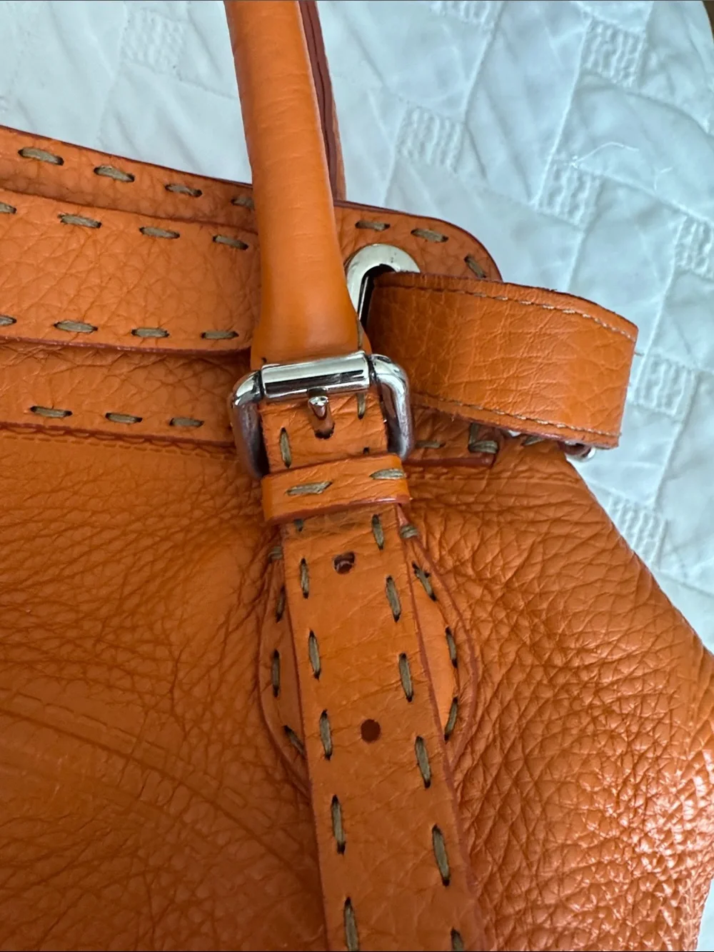 Fendi Orange Pebbled Leather Satchel